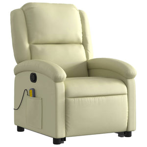 vidaXL Stand up Massage Recliner Chair Cream Real Leather-1