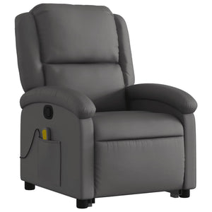 vidaXL Stand up Massage Recliner Chair Gray Real Leather-1