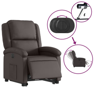 vidaXL Electric Stand up Recliner Chair Dark Brown Real Leather-3