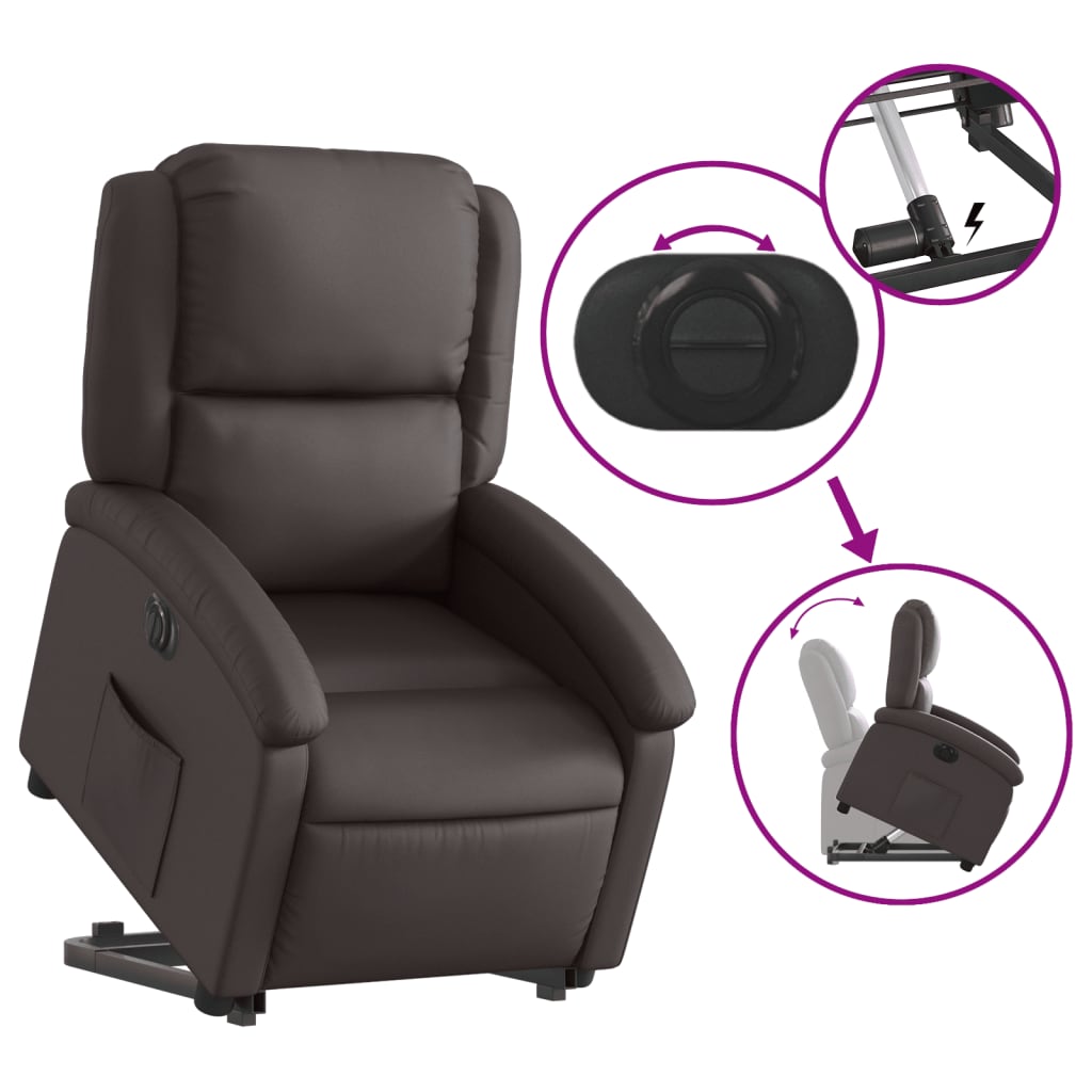 vidaXL Electric Stand up Recliner Chair Dark Brown Real Leather-7