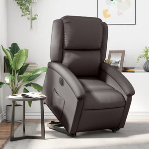 vidaXL Electric Stand up Recliner Chair Dark Brown Real Leather-0