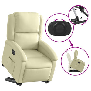 vidaXL Electric Stand up Recliner Chair Cream Real Leather-7