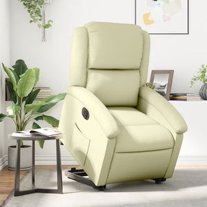 vidaXL Electric Stand up Recliner Chair Cream Real Leather-0