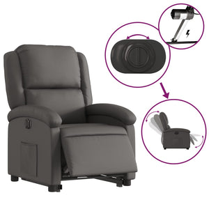 vidaXL Electric Stand up Recliner Chair Gray Real Leather-3