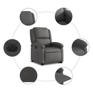 vidaXL Electric Stand up Recliner Chair Gray Real Leather-5