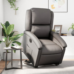 vidaXL Electric Stand up Recliner Chair Gray Real Leather-0