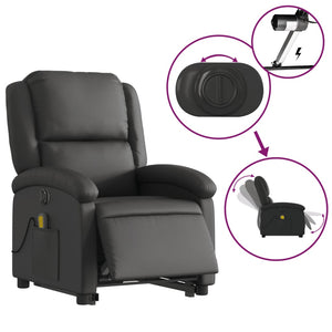 vidaXL Electric Stand up Massage Recliner Chair Black Real Leather-3