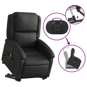 vidaXL Electric Stand up Massage Recliner Chair Black Real Leather-7