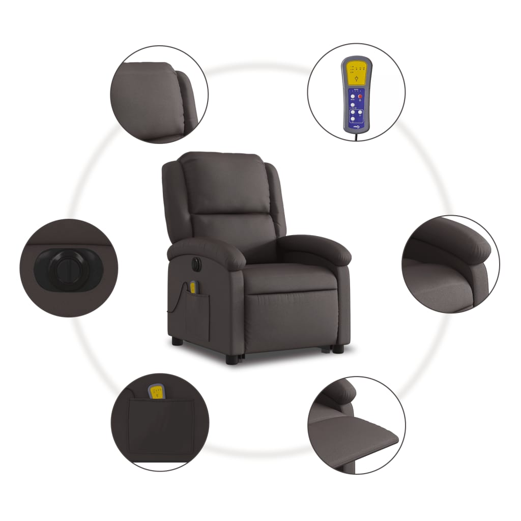 vidaXL Electric Stand up Massage Recliner Chair Dark Brown Real Leather-5