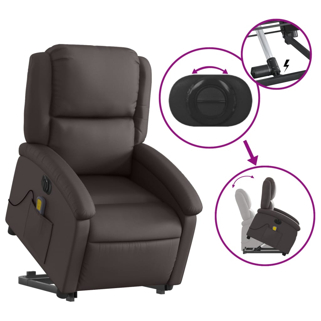 vidaXL Electric Stand up Massage Recliner Chair Dark Brown Real Leather-7