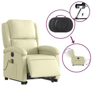 vidaXL Electric Stand up Massage Recliner Chair Cream Real Leather-3