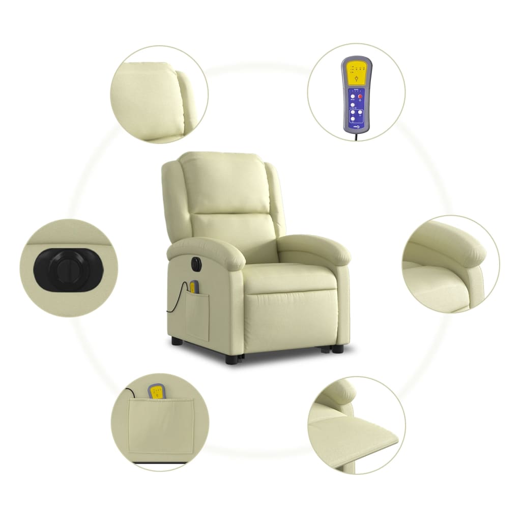 vidaXL Electric Stand up Massage Recliner Chair Cream Real Leather-5