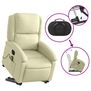 vidaXL Electric Stand up Massage Recliner Chair Cream Real Leather-7