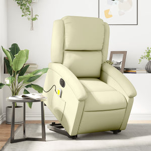 vidaXL Electric Stand up Massage Recliner Chair Cream Real Leather-0