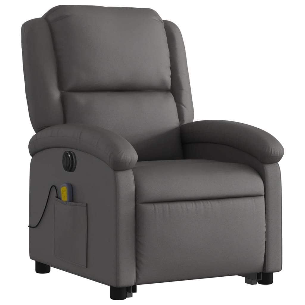 vidaXL Electric Stand up Massage Recliner Chair Gray Real Leather-1