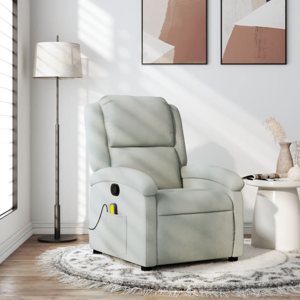 vidaXL Massage Recliner Chair Light Gray Velvet-0