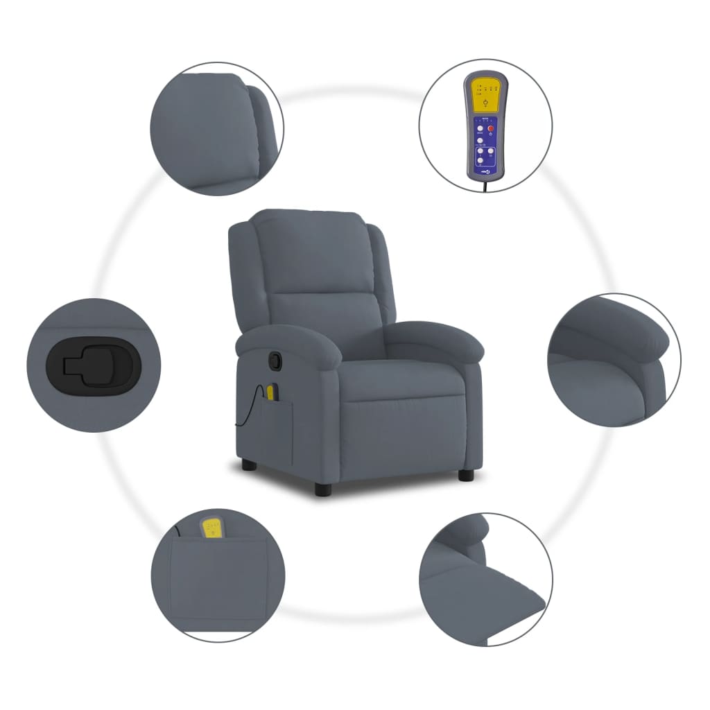 vidaXL Massage Recliner Chair Dark Gray Velvet-4