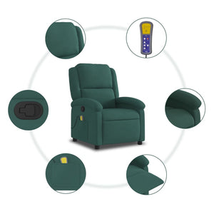 vidaXL Massage Recliner Chair Dark Green Velvet-4