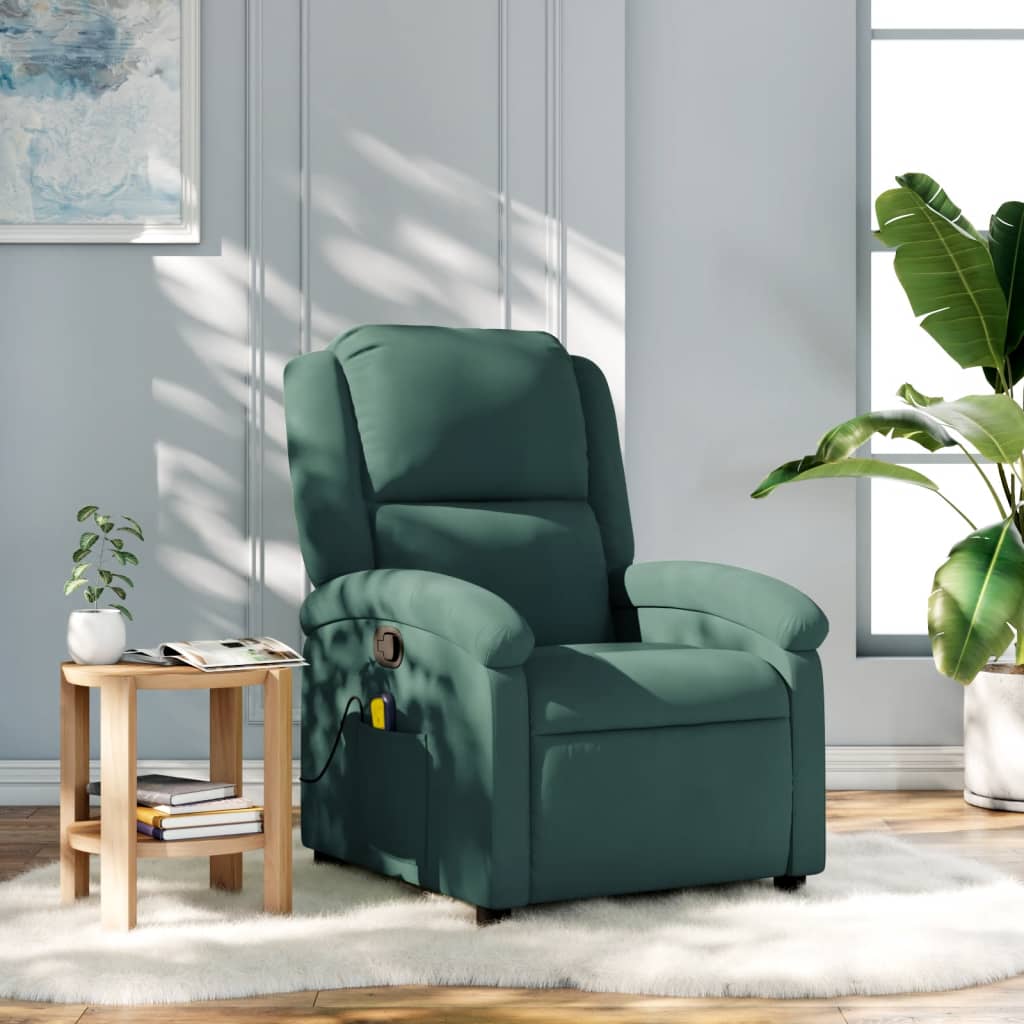 vidaXL Massage Recliner Chair Dark Green Velvet-0