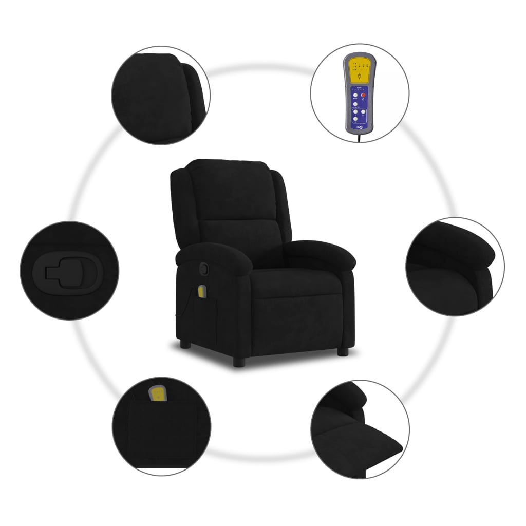 vidaXL Massage Recliner Chair Black Velvet-4