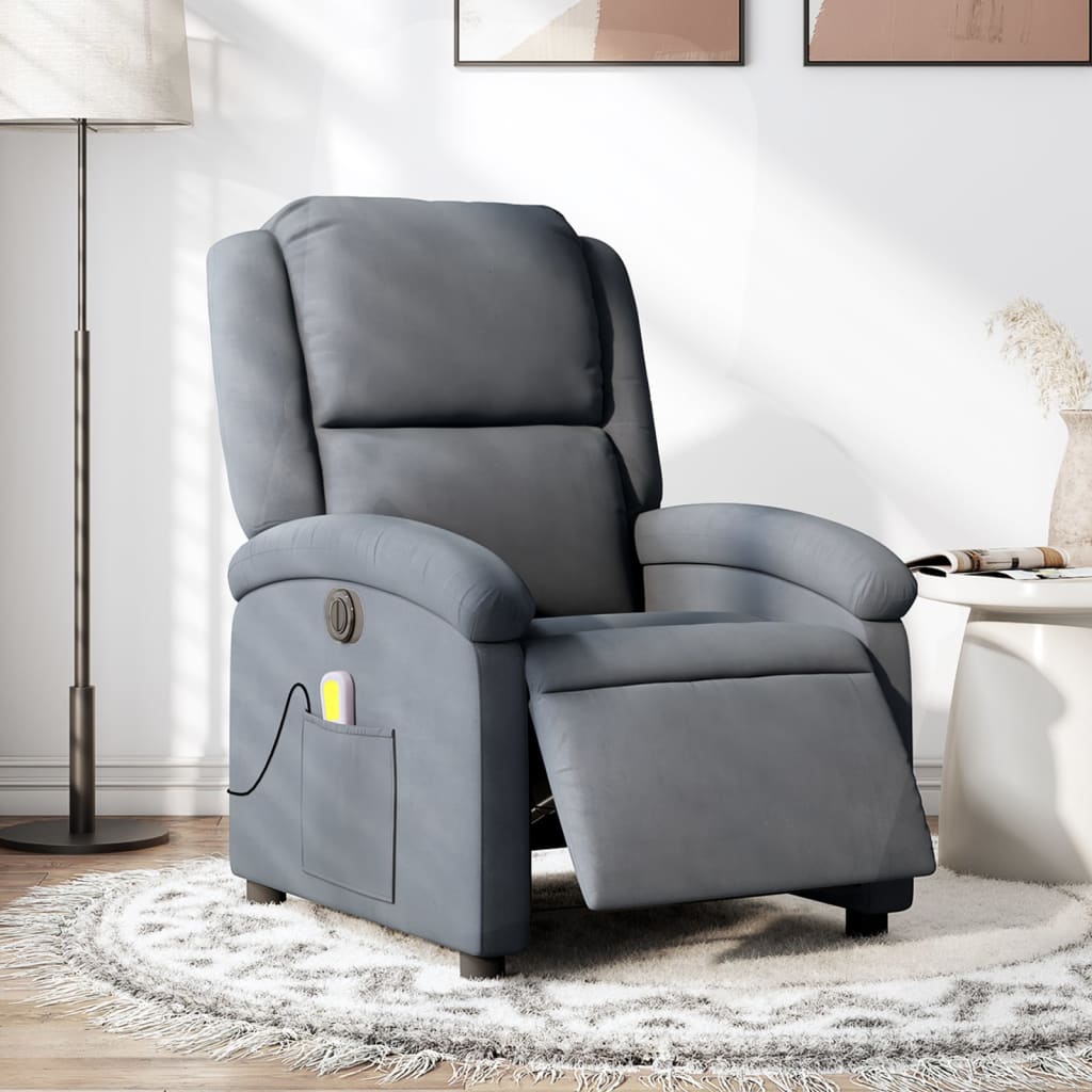 vidaXL Electric Massage Recliner Chair Dark Gray Velvet-0