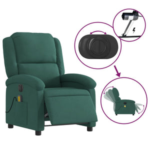 vidaXL Electric Massage Recliner Chair Dark Green Velvet-3