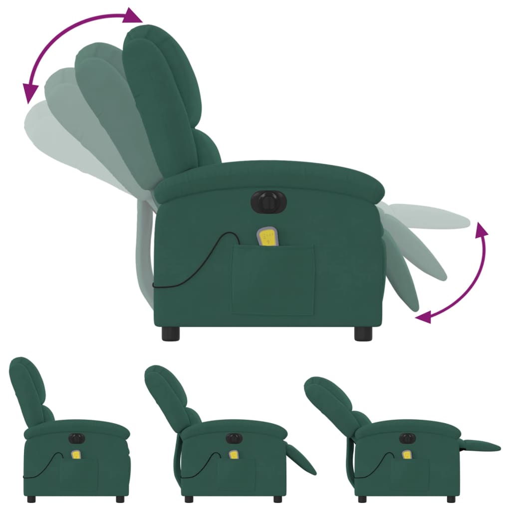 vidaXL Electric Massage Recliner Chair Dark Green Velvet-4