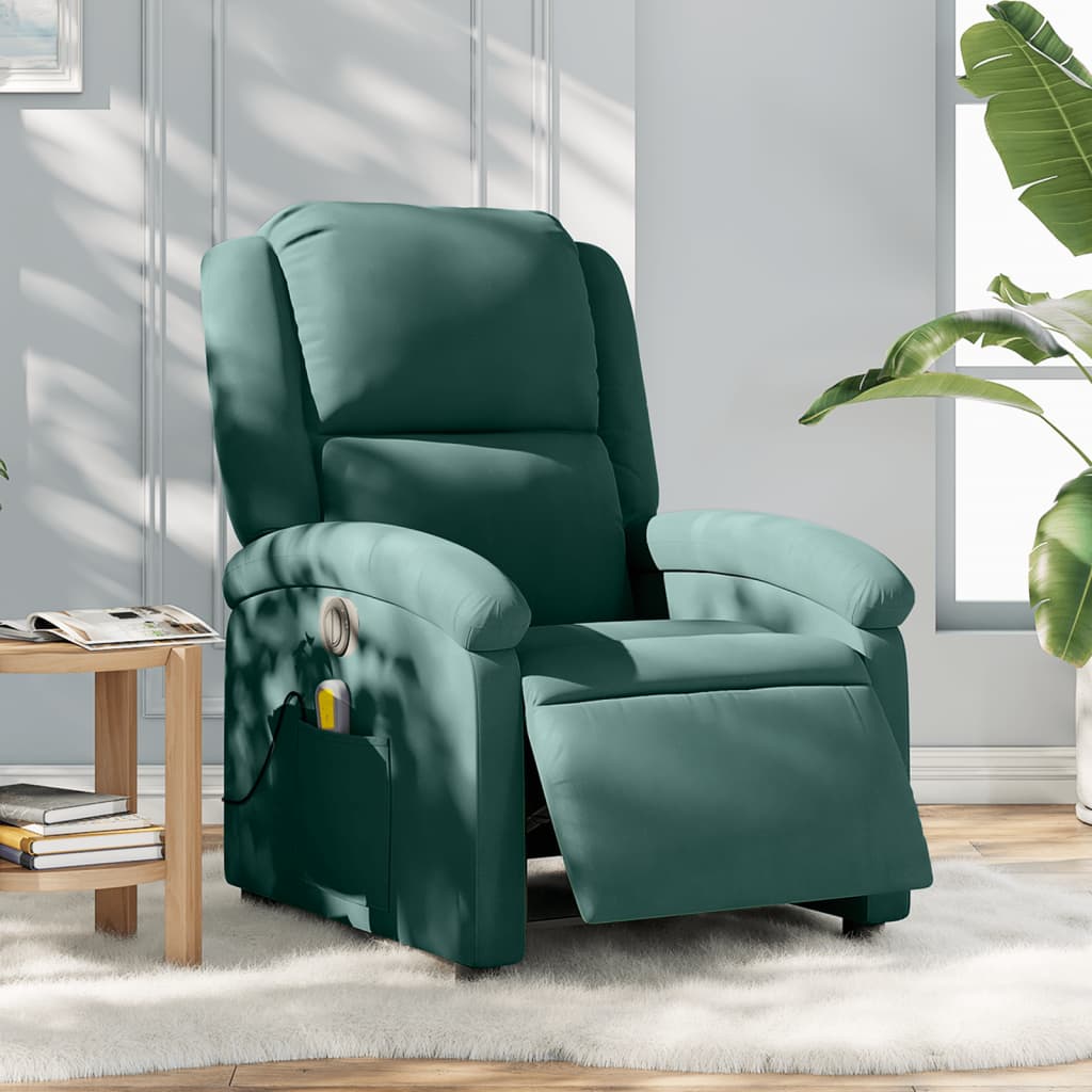 vidaXL Electric Massage Recliner Chair Dark Green Velvet-0