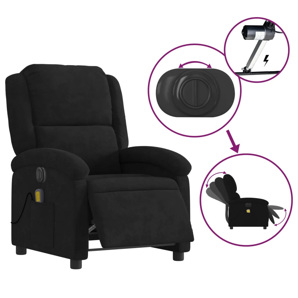 vidaXL Electric Massage Recliner Chair Black Velvet-3