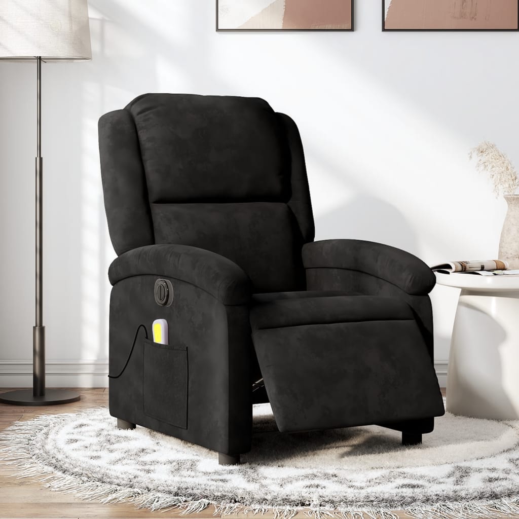 vidaXL Electric Massage Recliner Chair Black Velvet-0