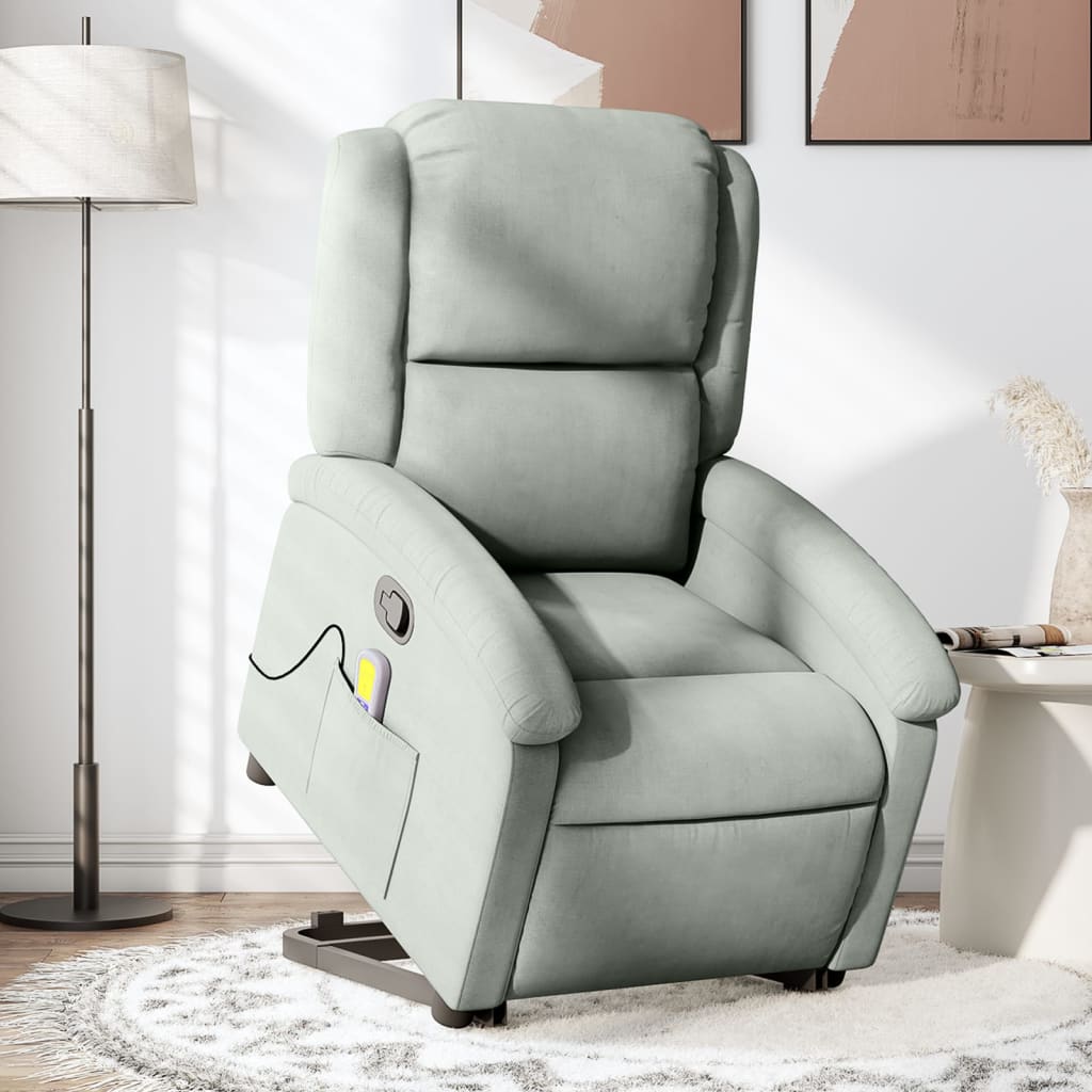 vidaXL Stand up Massage Recliner Chair Light Gray Velvet-0