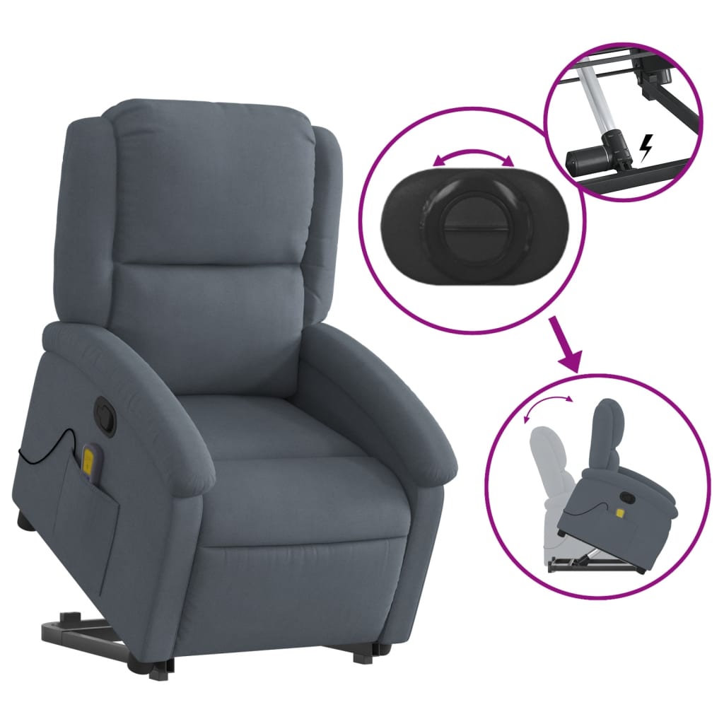 vidaXL Stand up Massage Recliner Chair Dark Gray Velvet-3