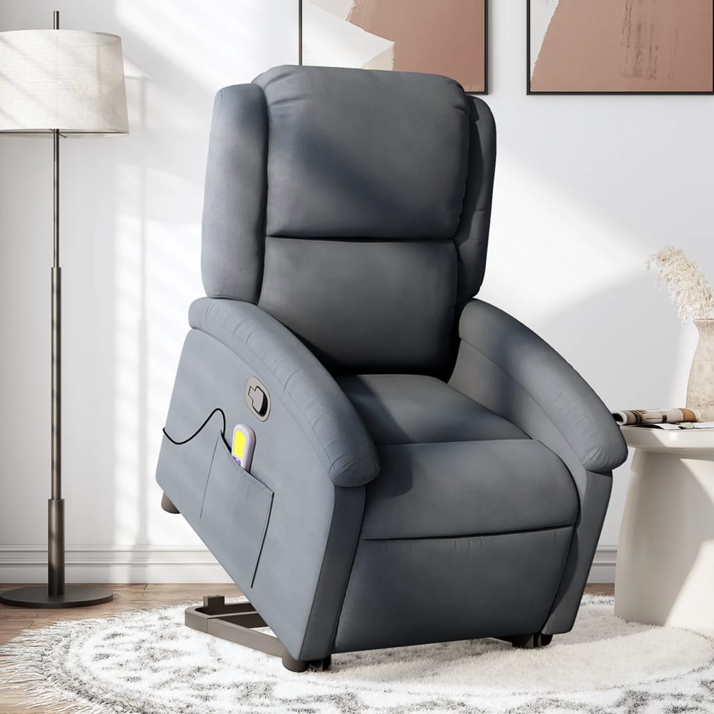 vidaXL Stand up Massage Recliner Chair Dark Gray Velvet-0