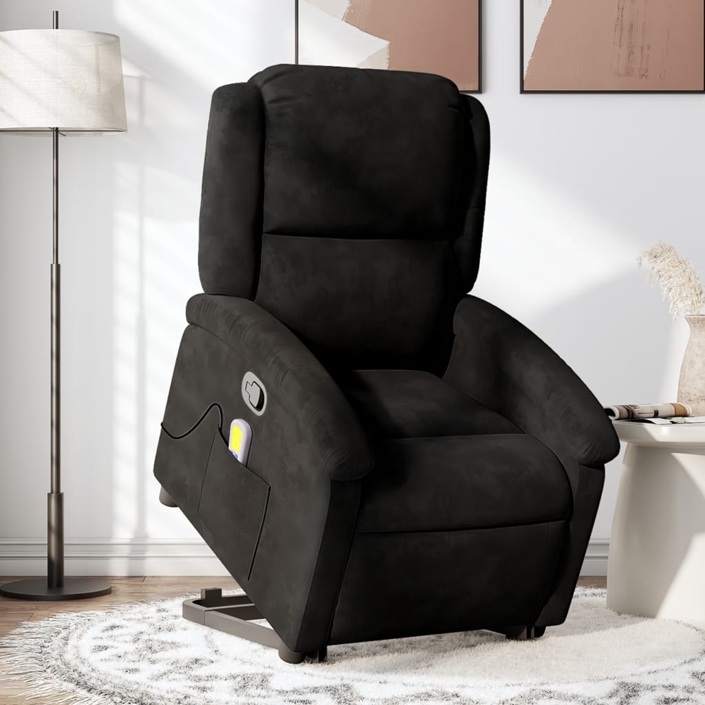 vidaXL Stand up Massage Recliner Chair Black Velvet-0