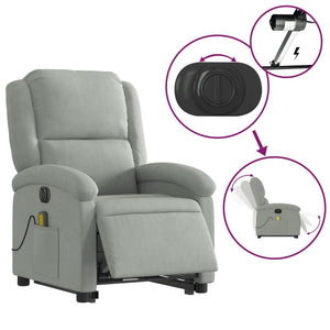 vidaXL Electric Stand up Massage Recliner Chair Light Gray Velvet-3