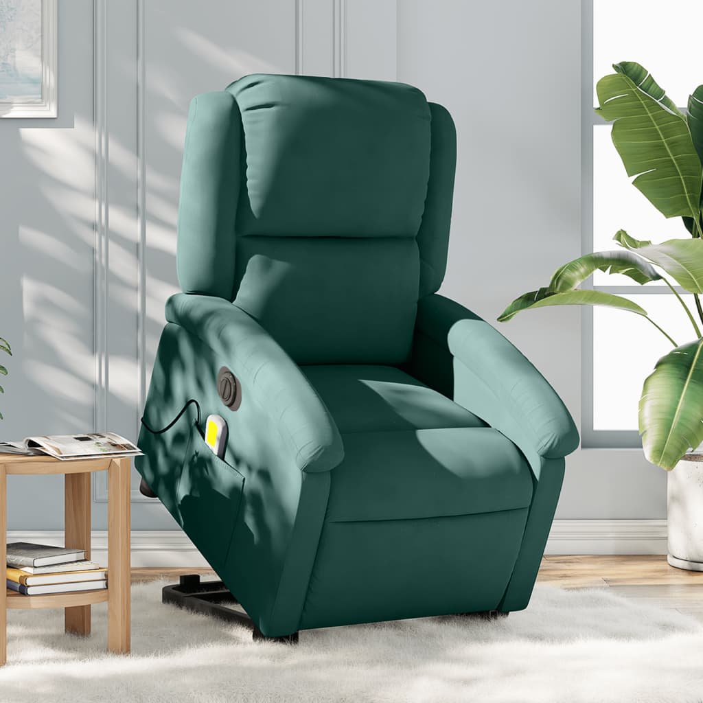 vidaXL Electric Stand up Massage Recliner Chair Dark Green Velvet-0