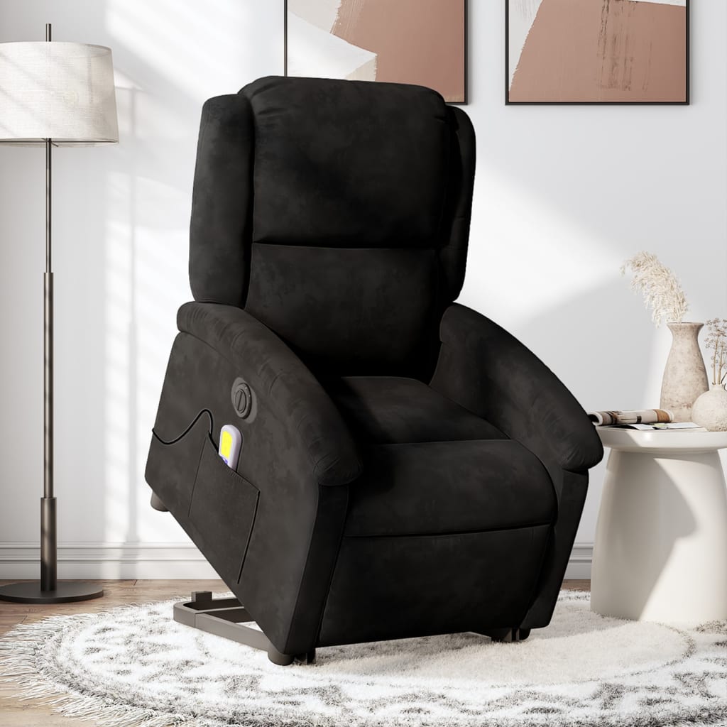 vidaXL Electric Stand up Massage Recliner Chair Black Velvet-0