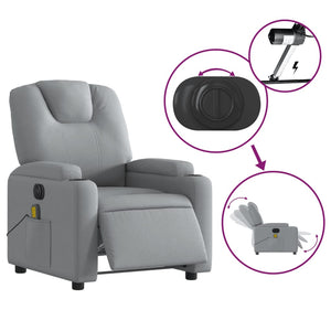 vidaXL Electric Massage Recliner Chair Light Gray Fabric-3