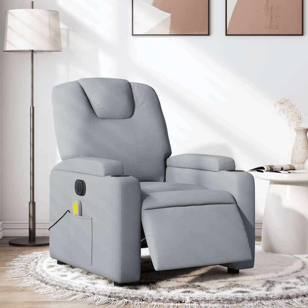 vidaXL Electric Massage Recliner Chair Light Gray Fabric-0