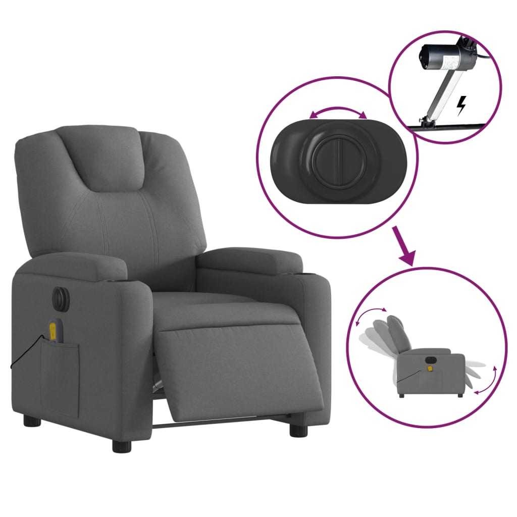 vidaXL Electric Massage Recliner Chair Dark Gray Fabric-3