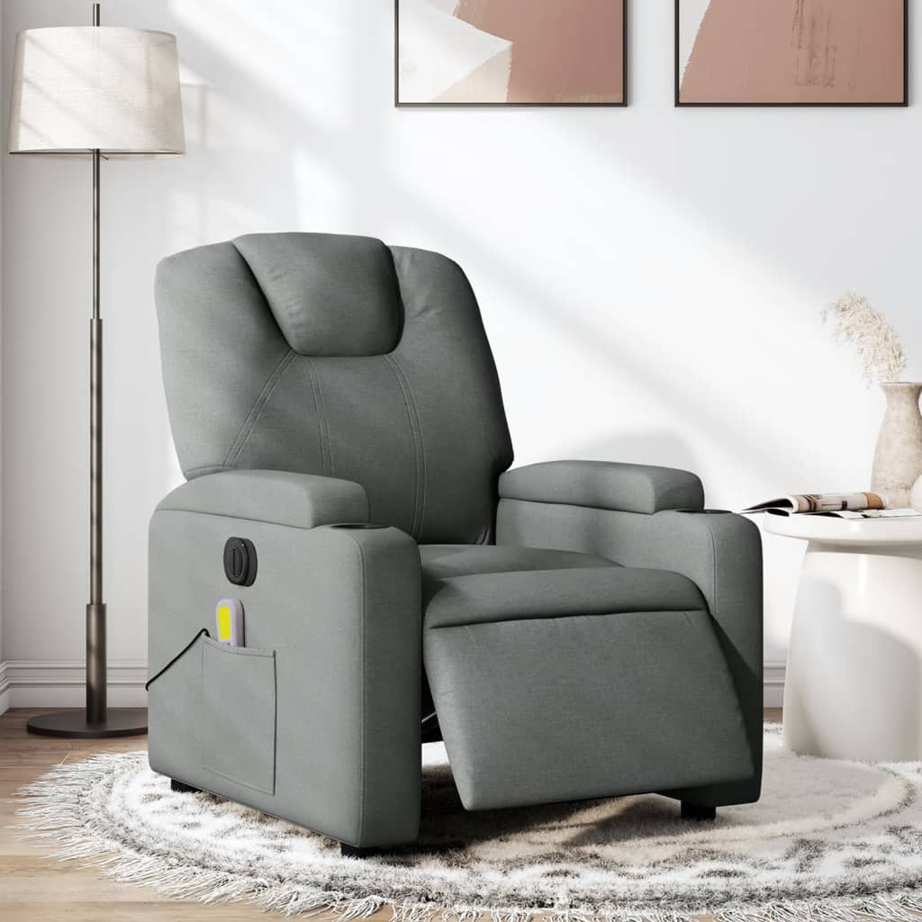 vidaXL Electric Massage Recliner Chair Dark Gray Fabric-0