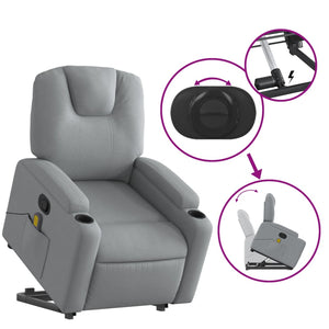 vidaXL Stand up Massage Recliner Chair Light Gray Fabric-3