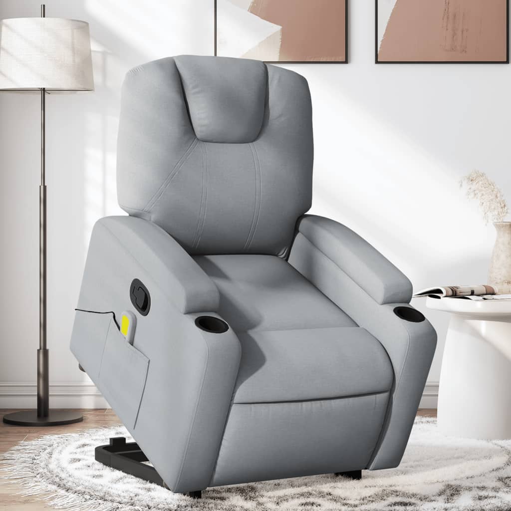 vidaXL Stand up Massage Recliner Chair Light Gray Fabric-0