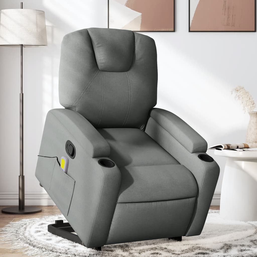 vidaXL Stand up Massage Recliner Chair Dark Gray Fabric-0