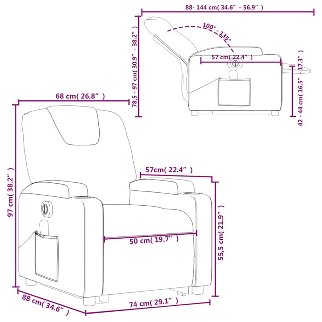 vidaXL Electric Stand up Massage Recliner Chair Light Gray Fabric-8