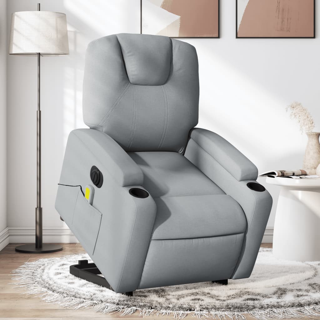 vidaXL Electric Stand up Massage Recliner Chair Light Gray Fabric-0