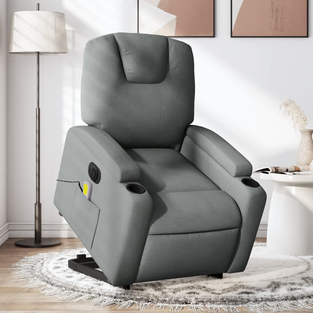 vidaXL Electric Stand up Massage Recliner Chair Dark Gray Fabric-0