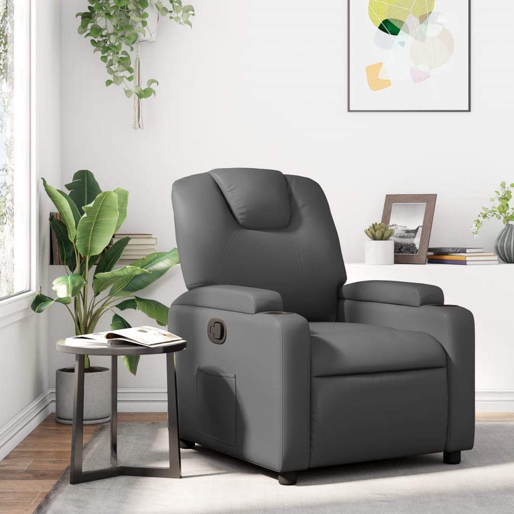 vidaXL Recliner Chair Gray Faux Leather-0