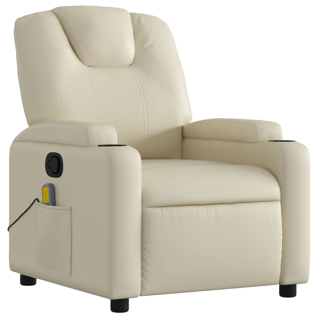 vidaXL Massage Recliner Chair Cream Faux Leather-0