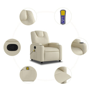 vidaXL Massage Recliner Chair Cream Faux Leather-3